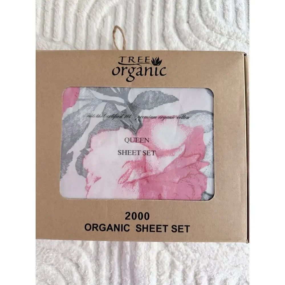 Tree Organic 100% Satisfied Cotton Queen Size White/Pink Floral New